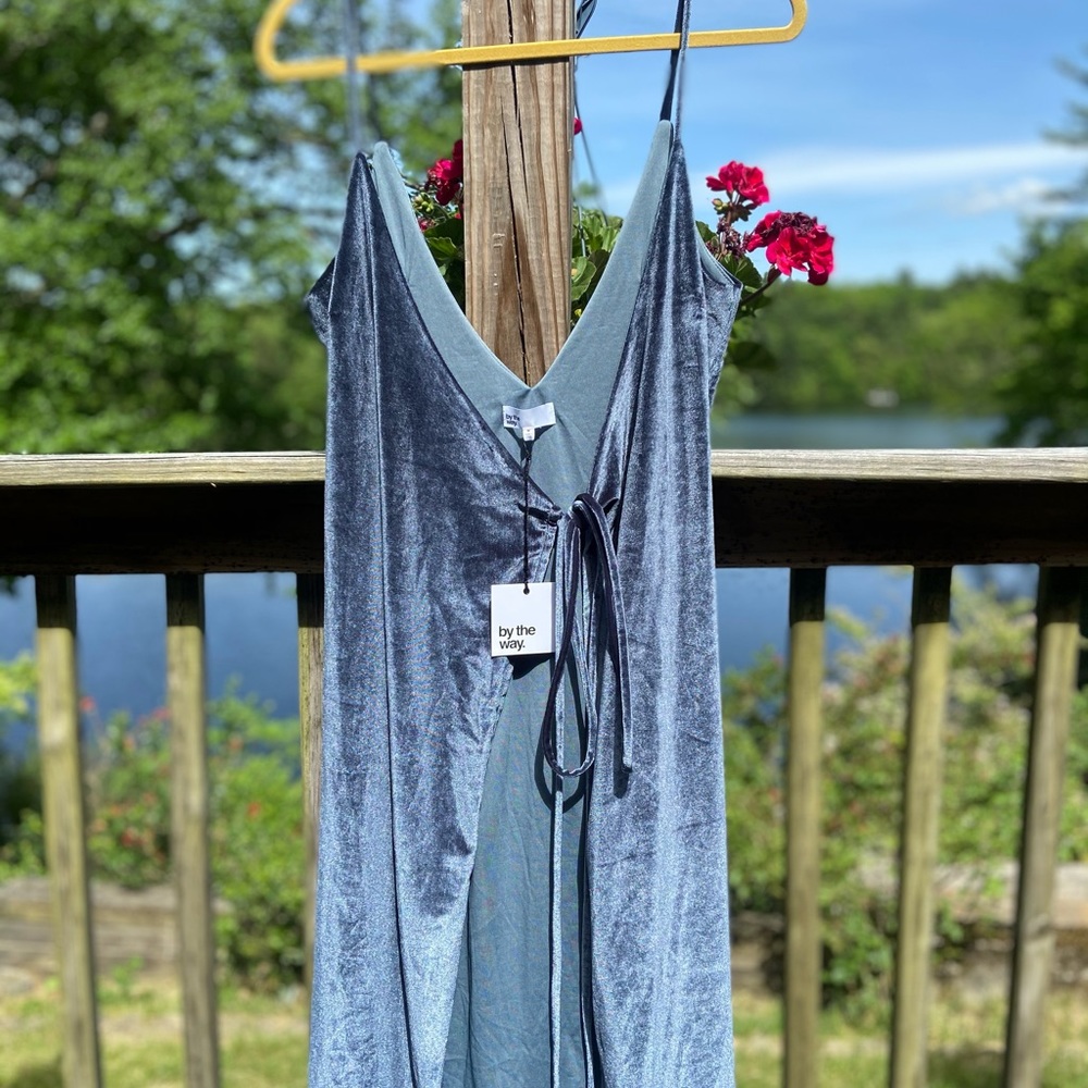 Blue velvet wrap dress NWT